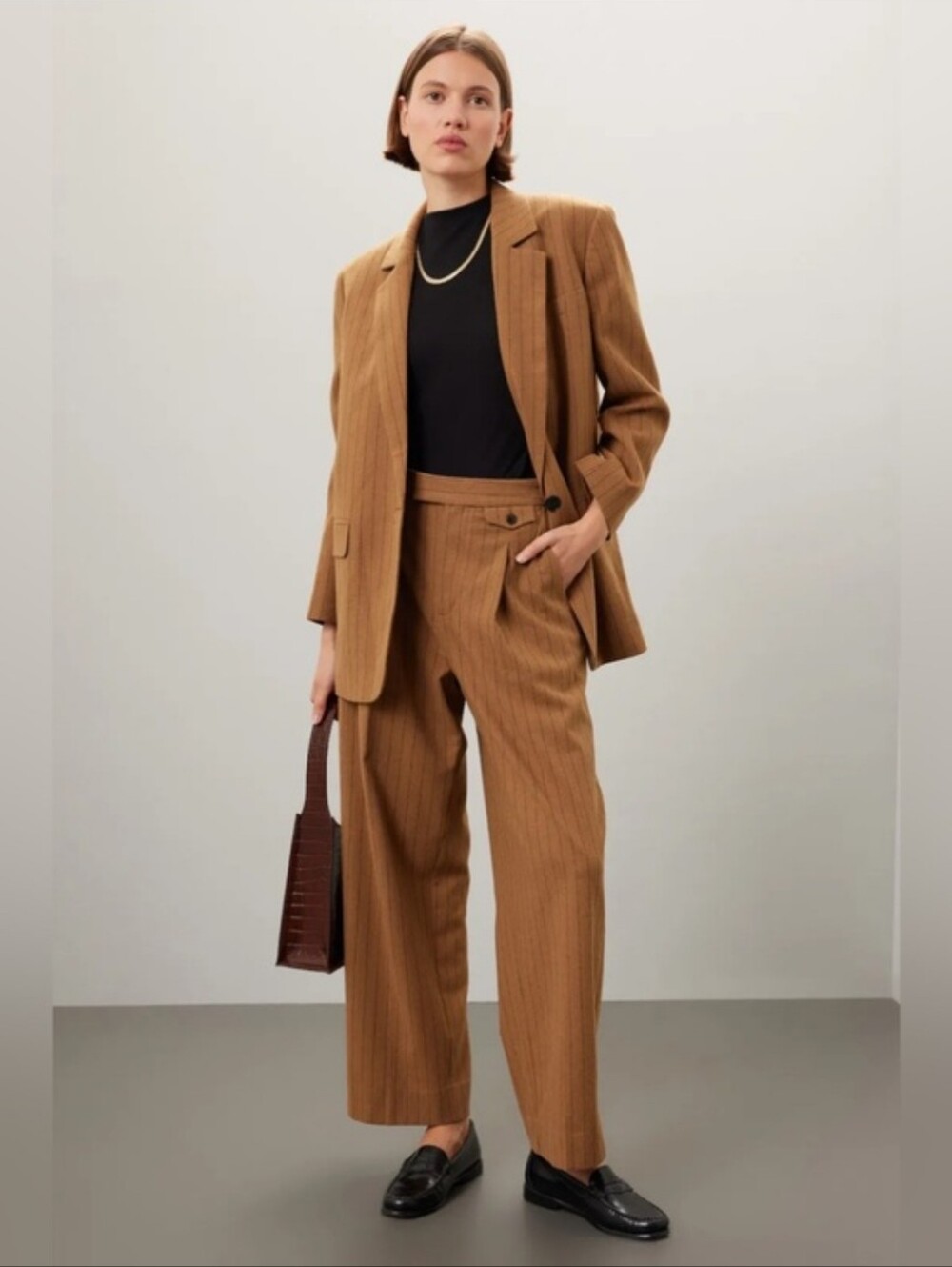 Madewell Rosedale High Rise Wool Pinstripe Straight Relaxed Brown Trouser Size 6